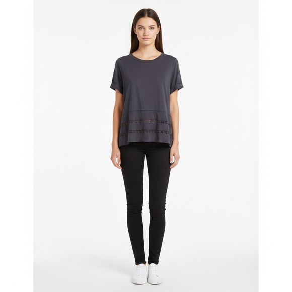 Wilfred Aritzia charcoal Grey eyelet lace short sleeve top XS - Picture 1 of 7